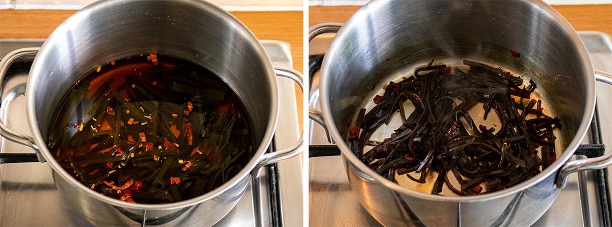 Kombu stoven voor Kombu Tsukudani