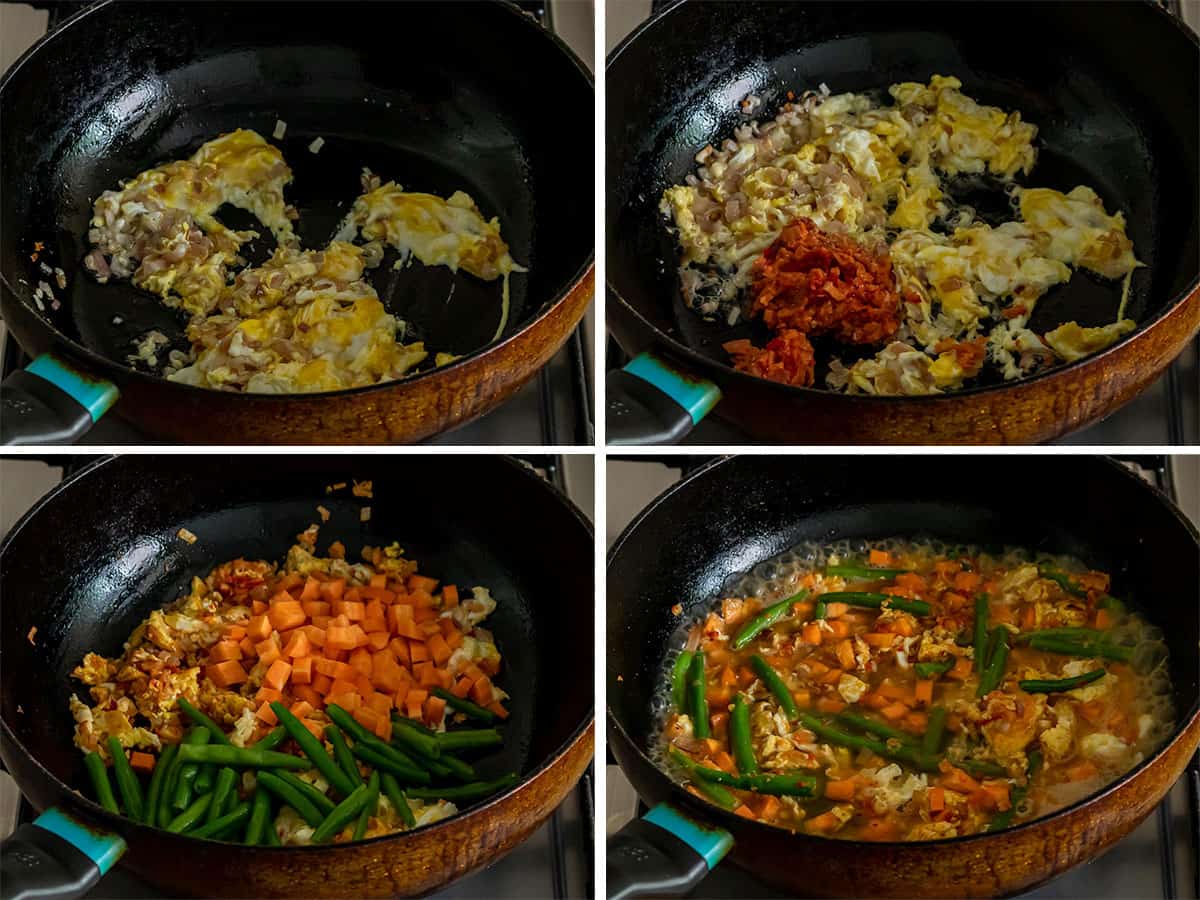 Ingredienten bakken voor Bami Goreng