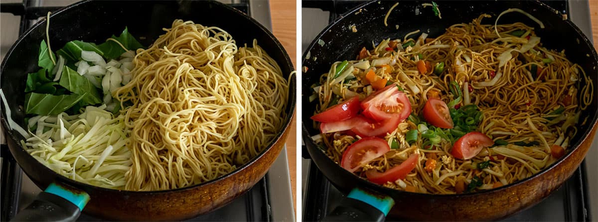 Mie bakken voor Bami Goreng
