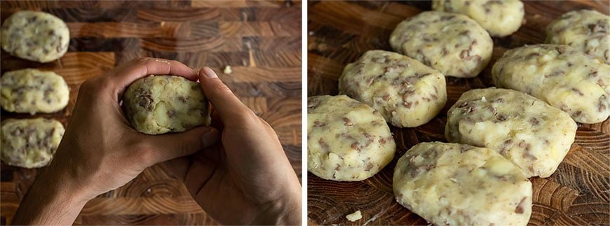 Japanse aardappelkroket vormen