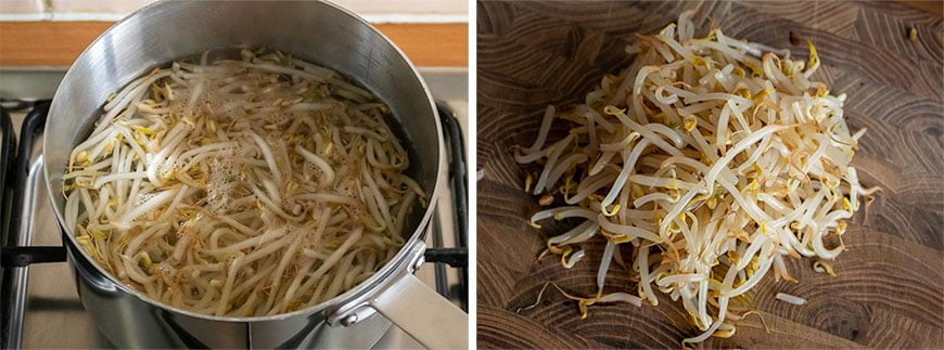 Taugé koken voor Koreaanse Taugé Salade (Sukju Namul)