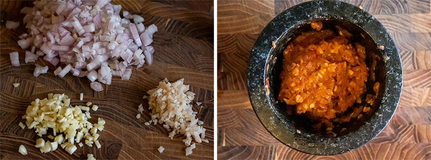 Boemboe maken voor Sambal Goreng Telor