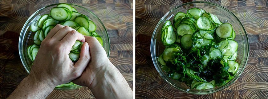 Japanse komkommersalade afmaken