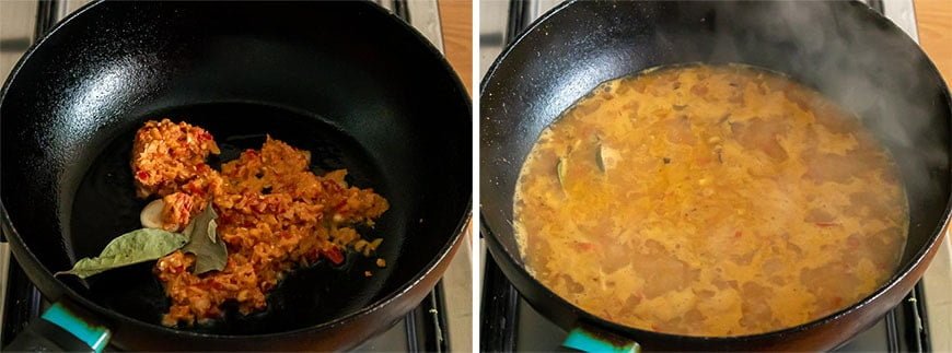 Boemboe bakken voor Sajoer Lodeh