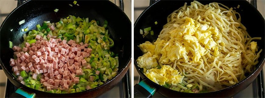 Ham, bami en ei bakken voor Chinese Bami