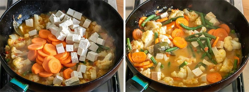 Wortel, Tofu en Santen toevoegen aan Sajoer Lodeh