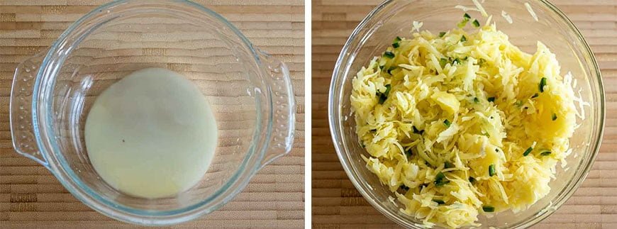 Beslag afmaken voor Gamjajeon (Aardappel Pannenkoek)