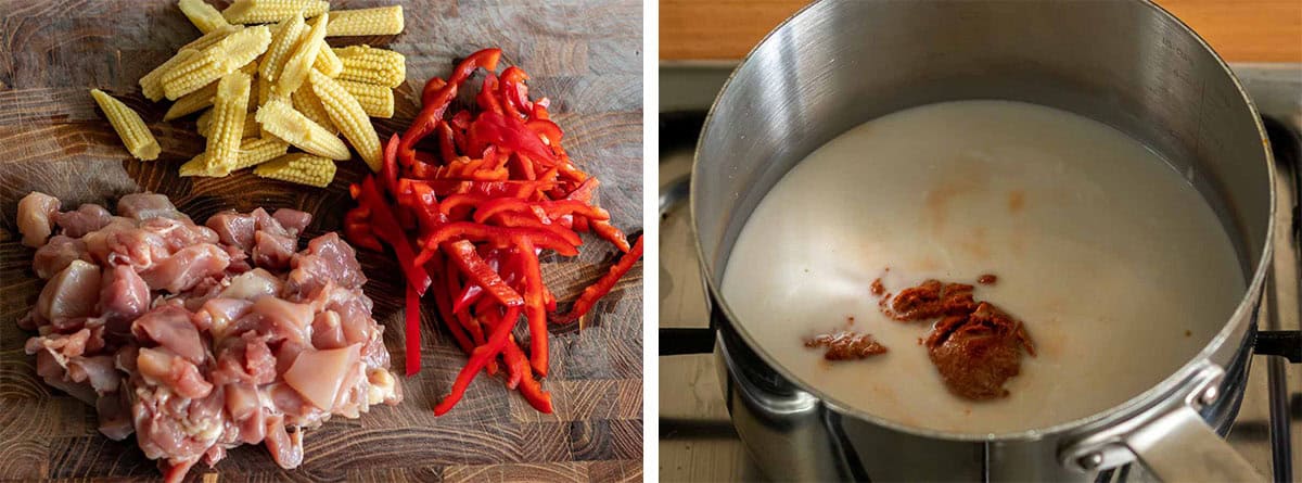 Snijwerk voor Rode Curry met Kip